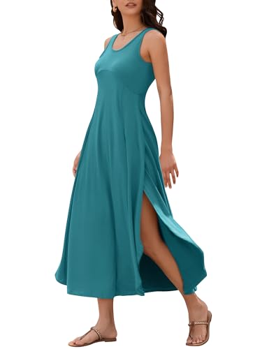 Image of ZAFUL U Neck Backless Split Flowy Maxi Casual Tank Dress