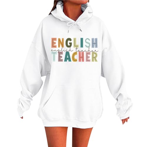 Unisex Otoño e Invierno Compartimiento Maestro Letra Impresión Manga Larga Bolsillo Sudadera de Forro Polar con Capucha Mis Pedidos, Blanco, S