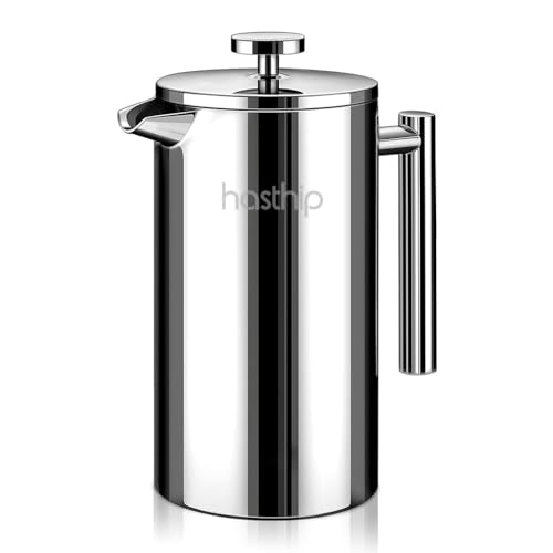 HASTHIP French Press Coffee Maker 800ML Metal Insulated Coffee Tea Makers with 4 Level Premium Filtration System and Filter Screens Stainless Steel Coffee Maker French Press for Dishwasher Safe