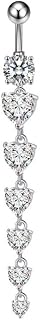 14G Long CZ Heart Dangle Belly Button Rings Sparkling Cubic Zirconia Crystal Dangling Belly Navel Ring Navel Barbell Body Piercing Jewelry for Women