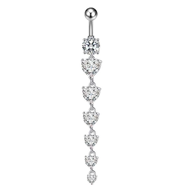 Zynova 14G Long CZ Heart Dangle Belly Button Rings Sparkling Cubic Zirconia Crystal Dangling Belly Navel Ring Navel Barbell Body Piercing Jewelry for Women (Silver) by Zynova - Used condition - US$8.73