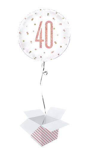 Rose Gold Glitz Age Holographic Round Foil Helium Balloon- Inflated Balloon in a Box (Age 40, Birthday) — image 1