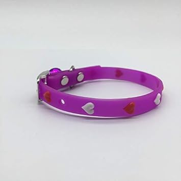 THE DDS STORE Adjustable Multiple Colors Heart Style Pet Dog Rubber Silicone Cat Collar with Bell Puppy Collar Training Collar (PURPPLE)
