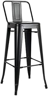 Kosmi - Czarny matowy metalowy taboret z małym oparciem, krzesło barowe z metalowym stołkiem wysokość 66 cm, idealny do stołu 90 cm