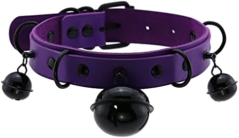 FM FM42 Purple PU Simulated Leather Black-tone 4cm Large Bell Rivets Neckband Choker Necklace