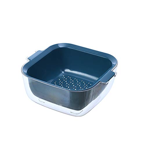 yuqijia Colador De Cuenco De Ensalada De Cesta De Drenaje De Fregadero De Verduras De Doble Capa De Cocina Azul Oscuro