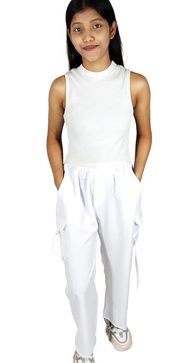 Image of ARYANSH Shoppe 4 Pocket Straight-Fit Cargo Trouser Pants for Kids Girls | Stylish High-Waist Casual Wear with Pockets | Small to XXL