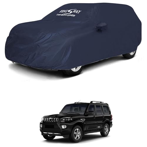 Image of KINGSWAY Accessories Waterproof Car Cover Only Compatible with Mahindra Scorpio Year 2019 to 2022, Mirror Pockets, Bird Poop, All Weather, Scratch and UV Protection Car Body Cover, Grey