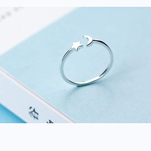 NewZenro Crescent Moon Star Thin Minimalist Cute 925 Sterling Silver Engagement Tiny Open Tail Rings Dainty Adjustable Finger Promise Statement Small Ring Jewelry Gifts for Birthday Women Daughter3