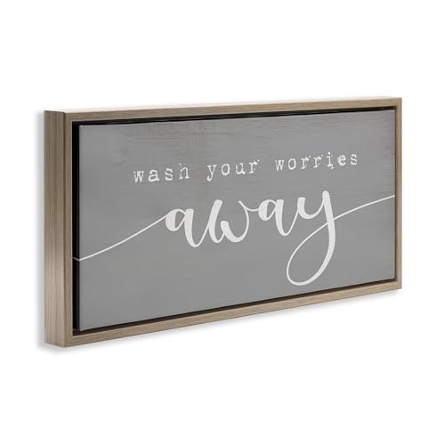 Image of 'Wash Your Worries Away Phrase'| Floating Frame Canvas Art | Stupell Industries | Brown, 31 x 14 Inches, Easy to Hang and Sturdy, Made in USA, by Lil' Rue