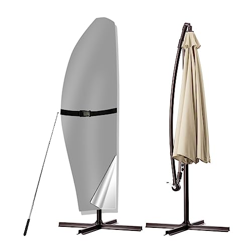 POYEE Umbrella Cover, 420D Waterproof Outdoor Patio Umbrella Cover for 7.5ft to 11.5ft Cantilever Offset Umbrella, Gray