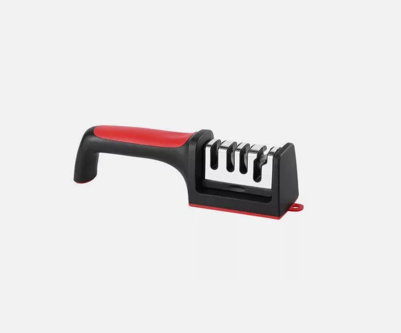 4-Stage Professional Kitchen Knife Sharpener Ceramic and Tungsten Manual Sharpening System Black and Red