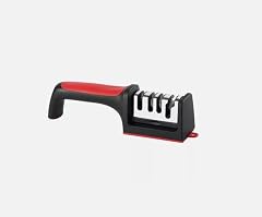 4-Stage Professional Kitchen Knife Sharpener Ceramic and Tungsten Manual Sharpening System Black and Red