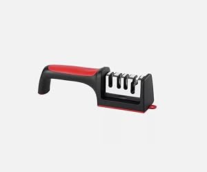 4-Stage Professional Kitchen Knife Sharpener Ceramic and Tungsten Manual Sharpening System Black and Red
