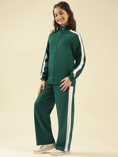 Image of Li'l Tomatoes Girls Solid Fleece Winter Track Suit | Zip-Up High Neck Jacket & Wide-Leg Track Pants | Casual Co-Ord Set | 9-16 Years
