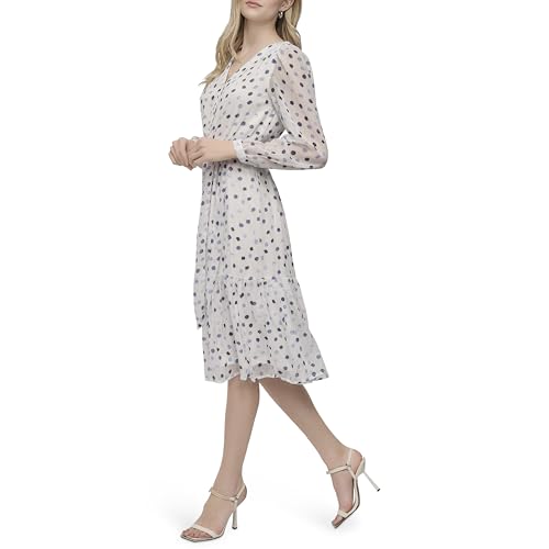 Image of DKNY Women's Long Sleeve V-Neck Tie Waist Midi Dress