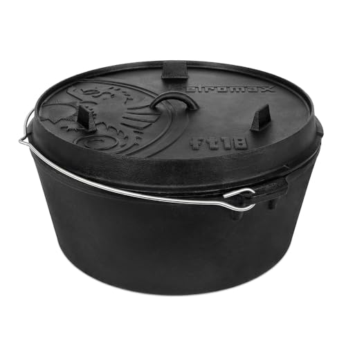 Petromax Feuertopf ft18 - Dutch Oven mit planem Boden für alle Herdarten, Gasgrill, Backofen, Gaskocher und offenes Feuer - sofort einsatzbereit ohne Einbrennen - Kochtopf mit Deckel - 16,1 Liter