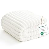 HIMEET Fleece Off White King Size Blanket for Bed - 300GSM Ribbed Soft Cozy Bedding Blanket, House Warming Gifts New Home, Luxury Boho Bedroom Decor Throws, 108x90 Inches