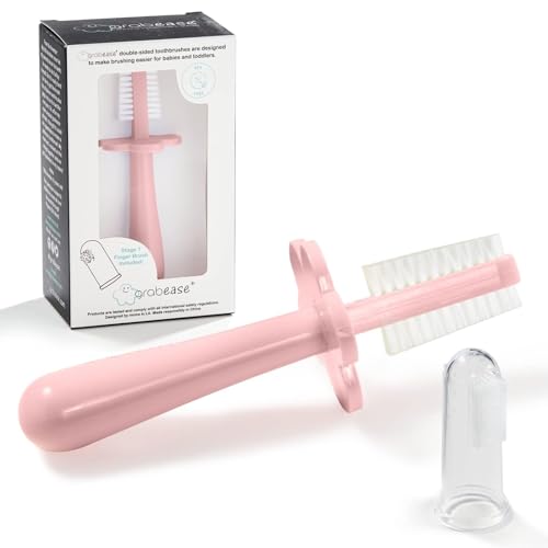 Grabease Babyvingertandenborstel babybad dubbelzijdige tandenborstel babytandenborstel peuter tandenborstel, BPA-vrij en ftalaatvrij voor baby en peuter, 1 pak, blush