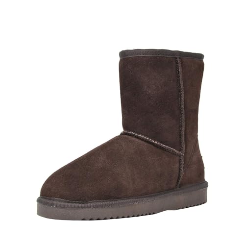 DREAM PAIRS Botas Nieve Plana de Media Caña Mujer Botines de Invierno con Suela Ligera y Antideslizante FuzzyClassic Bota,Size 39,Castaño,Shorty_New