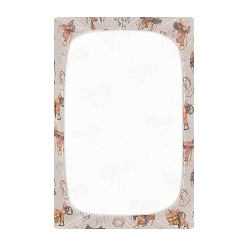 Image of Western Cowboy Pattern Crib Sheets Soft Breathable Fitted Baby Crib Sheets Mattress Cover for Girls Boys, 52 inch x 28 inch x 9 inch