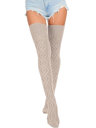 Image of Women's Thigh High Knitted Winter Boot Socks Vintage Extra Long Leg Warmer Over Knee High Stockings