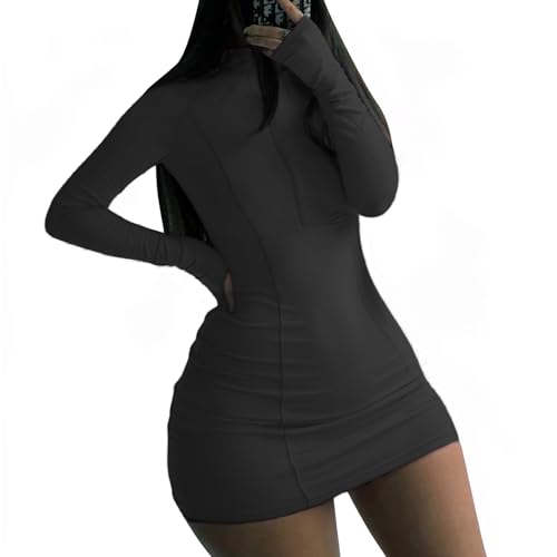 Front Zipper Bodycon Dress Party Long-Sleeve Club Dresses - Image 7