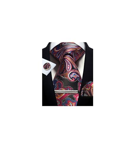 Image of Paisley Floral Mens Tie Formal Necktie Pocket Squares Ties Clips Cufflinks Classic for Men Set