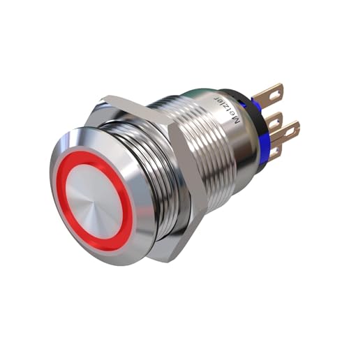 Metzler - Druckschalter 19mm - LED Ringbeleuchtung Rot - IP67 IK10 - Edelstahl - Flach - Lötkontakte