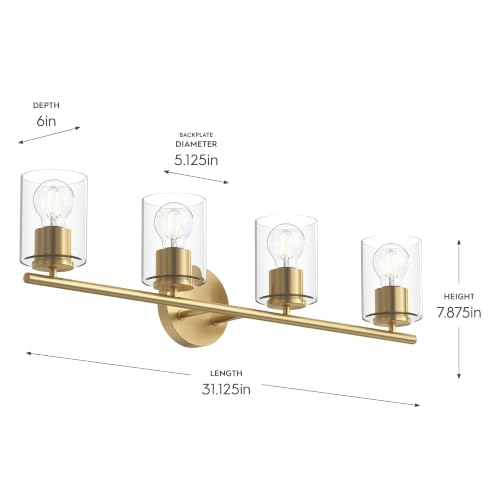 Image of Progress Lighting Replay 31.125 Inch 4-Light Vanity Light, Transitional, Brushed Gold with Clear Glass Shades, (7.875 inch H x 31.125 inch W x 6 inch D), P300584-191