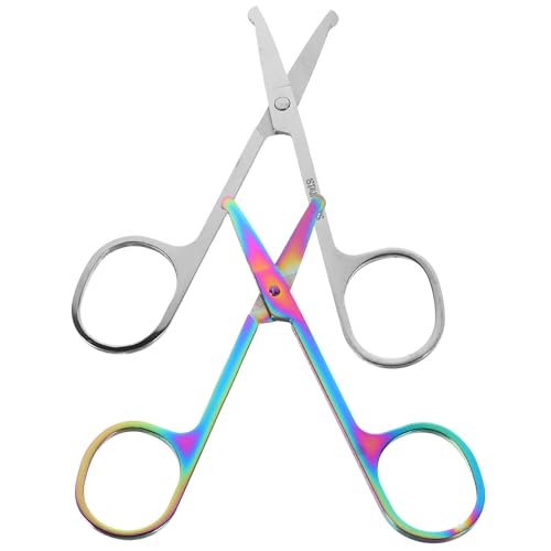 MOTHNUR Tijeras para Cejas y Recortador de Vello Nasal de Acero Inoxidable, Juego de 2 Piezas Punta Redonda Segura, Tamaño Pequeño y Portátil para Cuidado Facial y Barba Masculina