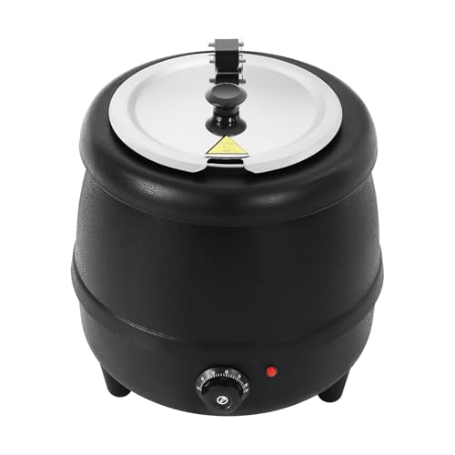 Jiabailie 10.5QT/10L Commercial Electric Soup Warmer,400W Soup Kettle, Stainless Steel Hinged Lid and Detachable Insert Pot, Ideal for Restaurants, Catering,Family Gathering Black