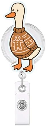 Funny Christmas Silly Goose Badge Reel – Gingerbread Sweater Goose Retractable ID Holder for Nurse, Teacher, and Student