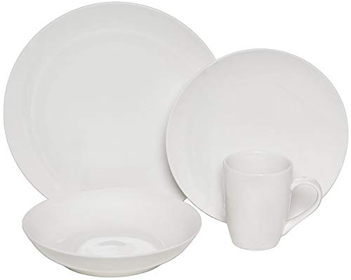 Melange Coupe 16-Piece Porcelain Dinnerware Set (White) | Service for 4 | Microwave