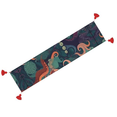 Chemin de table de Noël abstrait en lin, idée cadeau textile pour table à manger