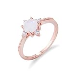 Tolldek Rose Gold Au 375/585/750 Anillo de solicitud, estrella de la amistad con piedra lunar multicolor, alianzas de oro real con diamante 9K/14K/18K oro rosa, talla 47-65, Oro rosa de 18 quilates