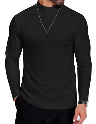 COOFANDY Mens Mock Neck Shirts Fleece Long Sleeve Tops Basic Pullover T-Shirts