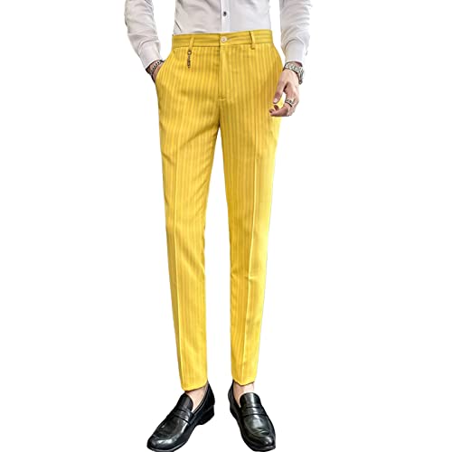 Men's Stretch Dress Pants Slim Fit Skinny Suit Pants Cotton Relaxed Fit Full Elastic Waist Twill Pants (32,Yellow)