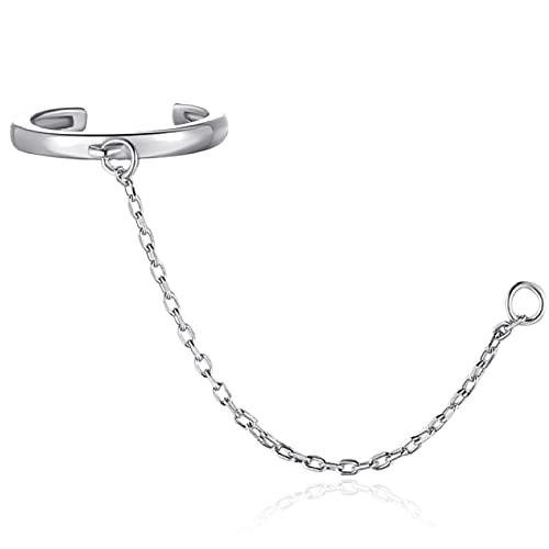 Dainty Gold Chain Earcuff | Cuff to Lobe Earrings | Minimal Ear Harness Connected | 18K Gold Plated Sterling Silver | Sold as A Single (Not Pair)