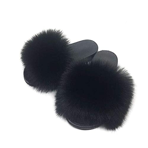 Women's Faux Fur Slides Slippers Fluffy Fuzzy Sandals Open Toe Furry Slide Flip Flop Indoor Outdoor