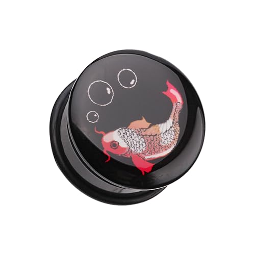 SKIN METALS Retro Koi Fish Single Flared Ear Gauge Plug Sold As Pair (5/8" (16mm))
