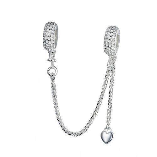Safety Chain Charms Heart 925 Sterling Silver Beads fit Pandora Charms Bracelet & Necklace