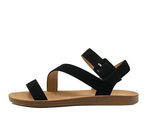 Soda Society Cute And Trendy Fashionable Flat Strap Sandals With Side Buckle Clasp Summer Spring Beach Shoes For Women Girls & Teens (8, Black Nbpu, Numeric_8) #TOP27