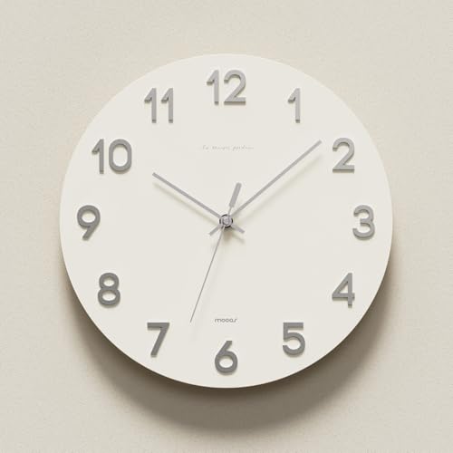 Image of mooas 3D Numbers Modern Wall Clock, 12 inch Battery Operated, Analog (Silver) | Silent Non-Ticking Sweep Movement, Decorative, Home Decor Living Room Kitchen Bedroom Office Living Room Hotel