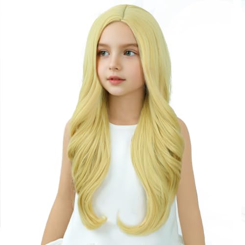 Image of Golden Blonde Wig Long Golden Yellow Middle Part Wig Long Wavy Curly Wigs Heat Resistant Synthetic Wigs for Daily Party Use