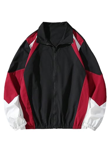 SOLY HUX Men's Varsity Jacket Zipper Color Block Windbreaker