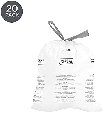 BLACK+DECKER BXBB0005E 5-10L Drawstring Bin Liners, 20 Pack, White