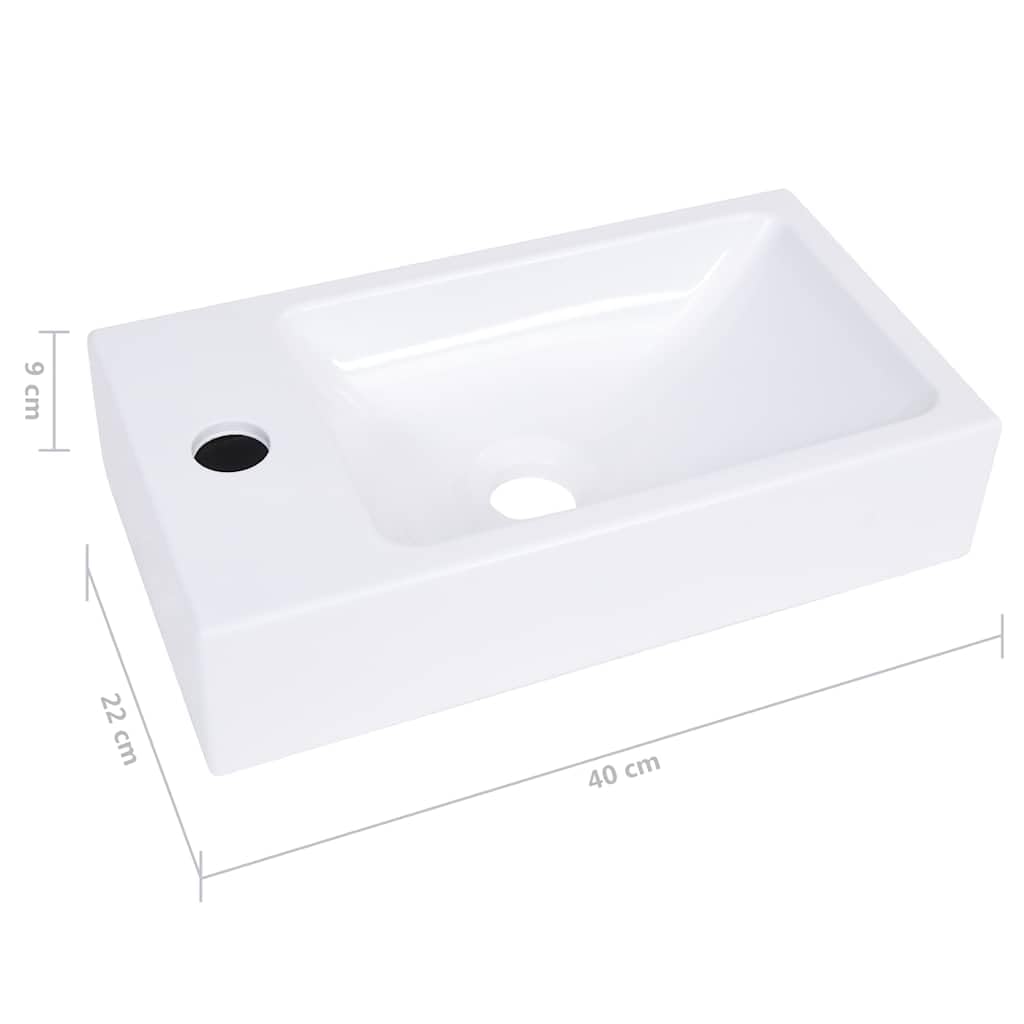 SMC Lavabo de 400 x 220 x 90 mm, color blanco, con orificio para grifo para lavabo o empotrable, para baño, inodoro de invitados y sanitario