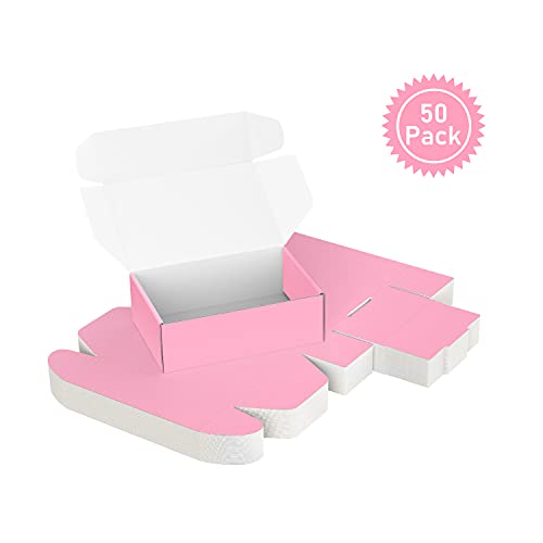 Image of 50 Pack 4 inchx8 inchx2 inch Shipping Boxes, Corrugated Cardboard Small Box Mailer, Shipping Boxes for Small Business for Gift Packing- TONESPAC (4 inchx8 inchx2 inch, Light Pink)
