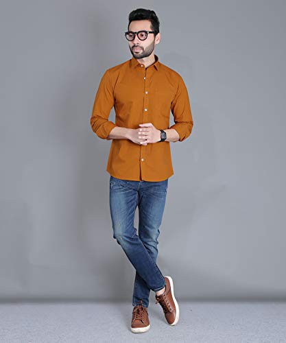 Image of Fifth Anfold Men's Pure Cotton Solid Color Mandarin Collar Full Sleeve Casual Wear Shirt, Office Wear for Men